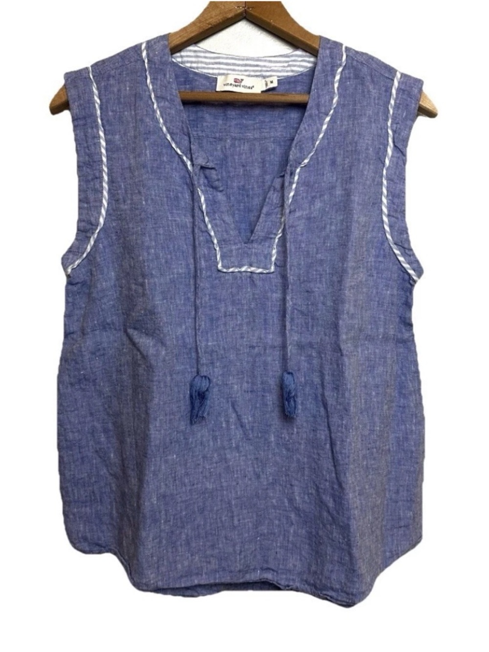 Vineyard Vines 100% Linen Top Sleeveless Blue Coastal Preppy Size M